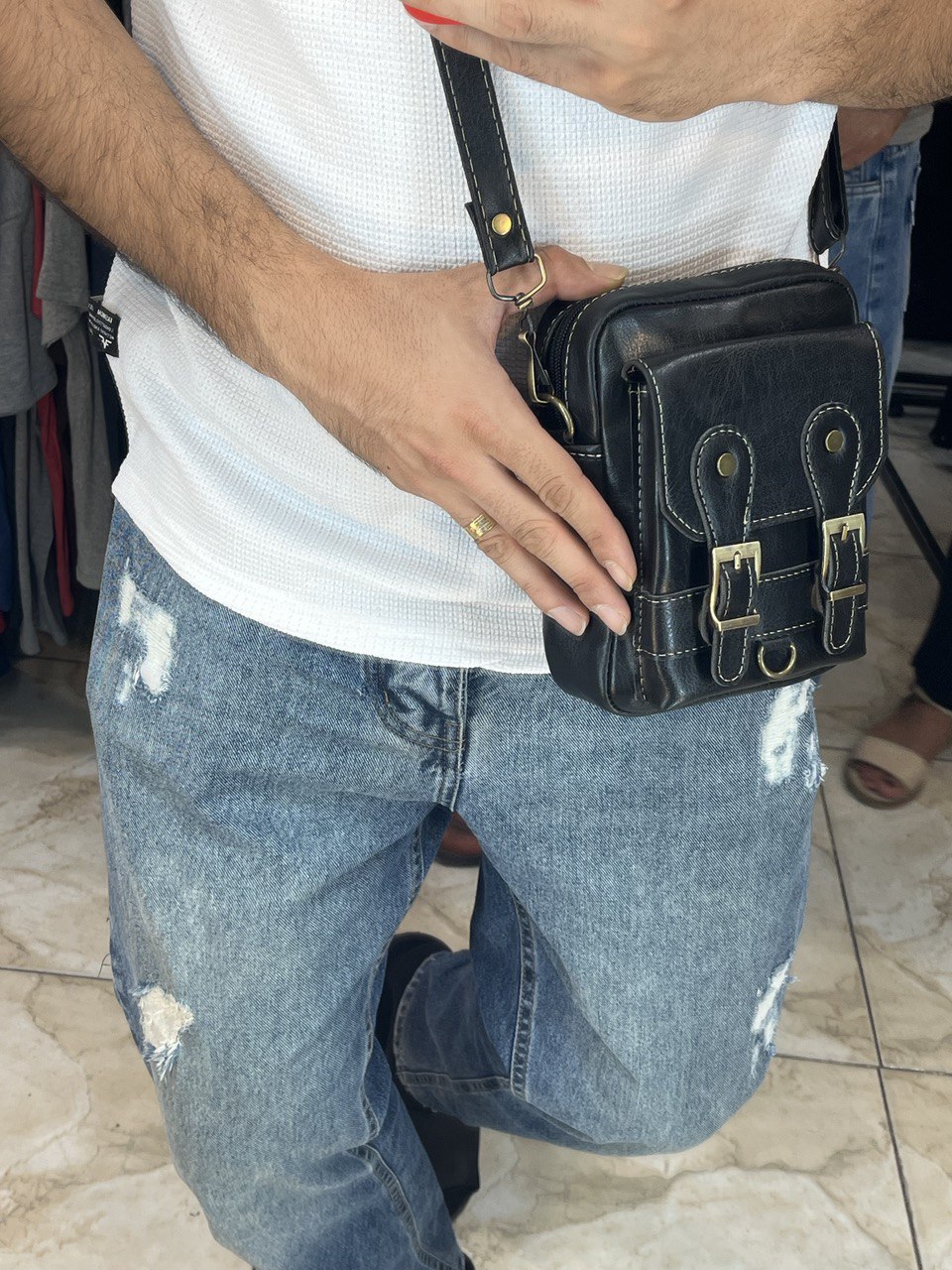 کیف دوشی دوقلاب مشکی 