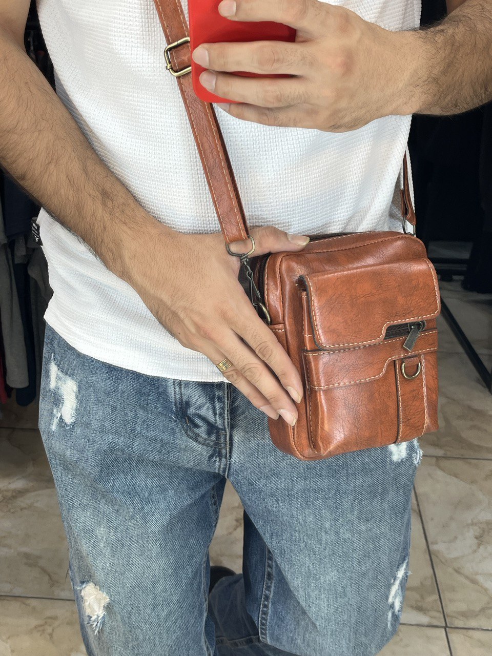 کیف دوشی ساده قهوه ای 